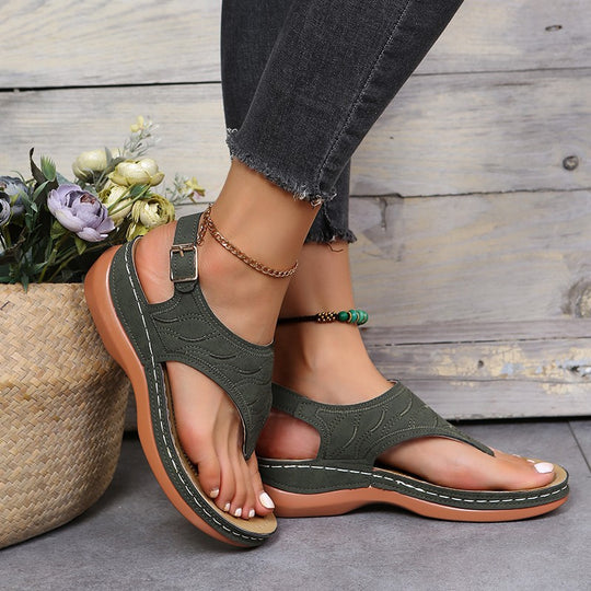 Damen Keil-Sandalette mit verstellbarem Fersenriemen und gesteppter Wildlederoptik EB