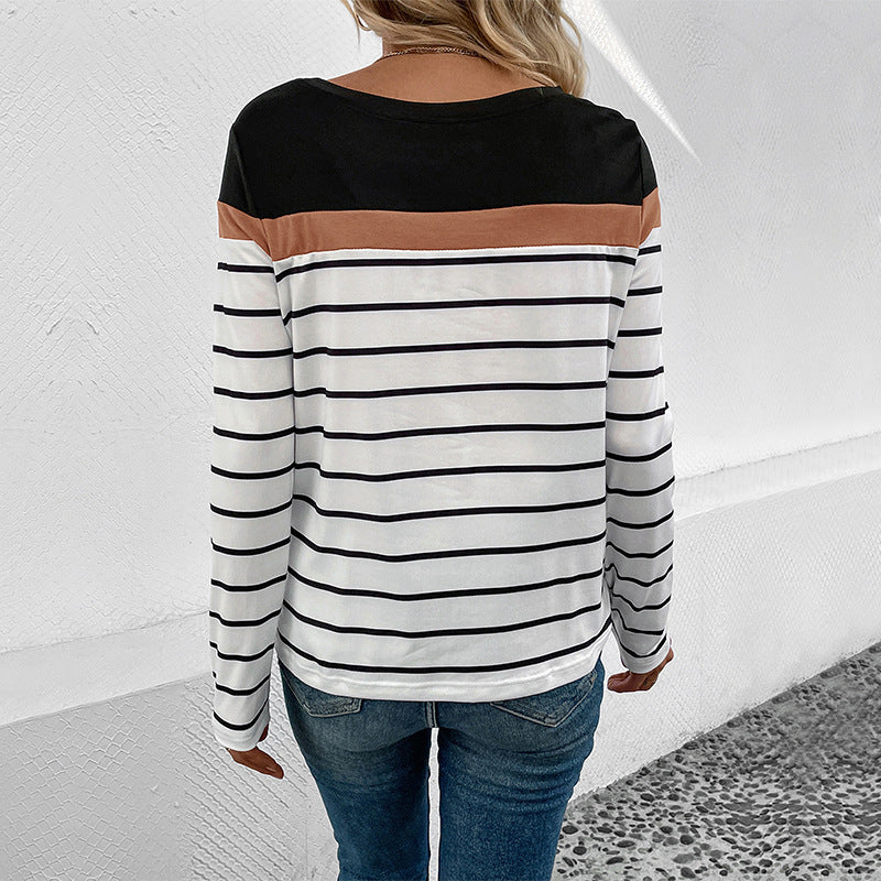 Damen Langarmshirt mit modischem Streifenmuster und farblich abgesetztem Oberteil EB