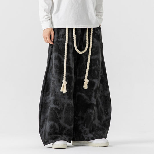 Unisex nan weite Batik-Haremshose mit dekorativem Kordelbund und tiefem Schritt EB