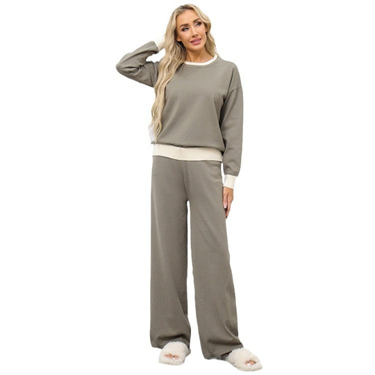 Damen gemütliches Freizeit-Loungewear-Set mit weitem Schnitt und dekorativem Bund EB