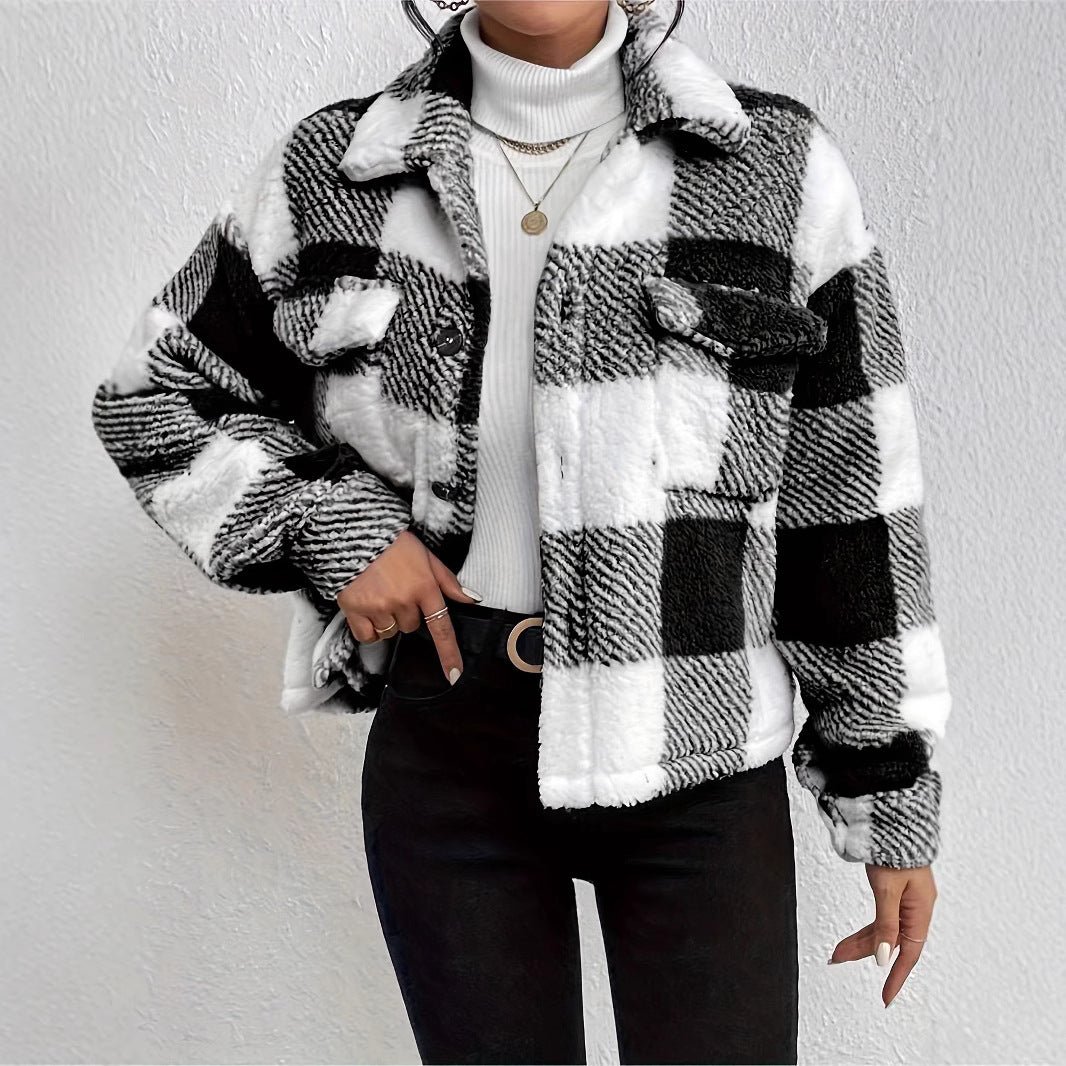 Damen Kuschelige Karojacke mit Umlegekragen EB