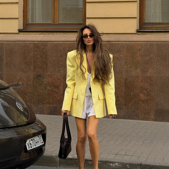Damen Eleganter Oversized Blazer mit tiefem Revers EB