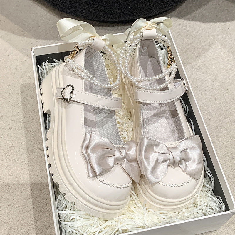 Damen modische Mary Jane Schuhe mit Schleifen- und Perlenakzenten EB