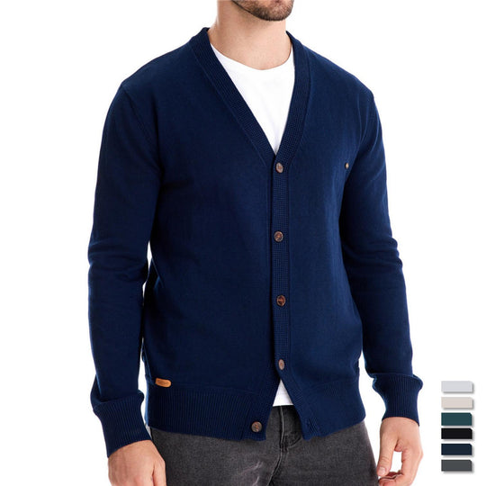Herren Strickjacke mit V-Ausschnitt und modischen Holzknöpfen EB