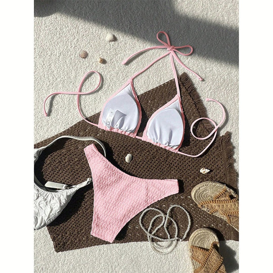 Damen Triangel-Bikini mit modischem Knotendesign und strukturierter Textur EB