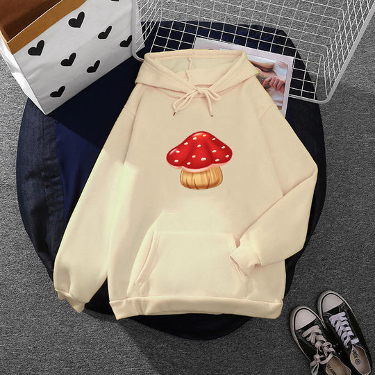 Damen nan leichter Oversize Kapuzenpullover mit Herz‑EKG‑Motiv, langen Kordeln und elastischem Bund EB