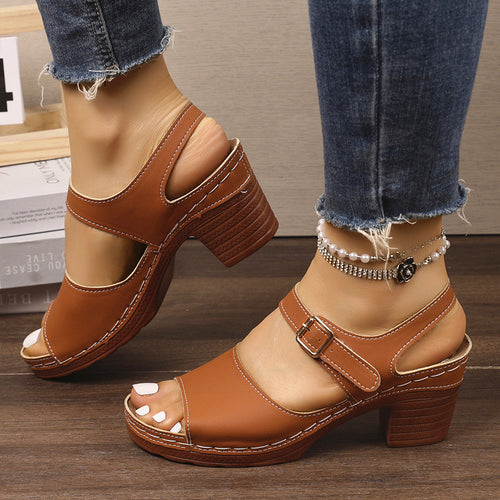Damen Sandalen mit breitem Riemen und elegantem Blockabsatz EB