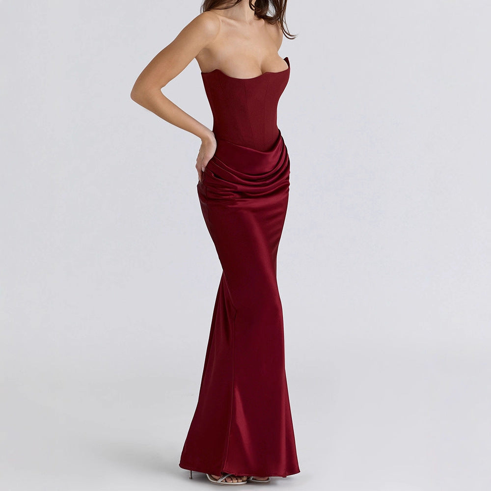 Damen Elegantes Abendkleid mit strukturiertem Corsage-Oberteil und fließendem Rock EB