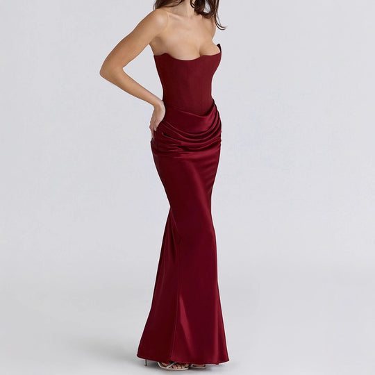Damen Elegantes Abendkleid mit strukturiertem Corsage-Oberteil und fließendem Rock EB