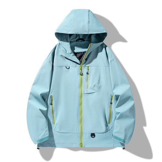 Herren wasserdichte Softshell-Kapuzenjacke mit verschweißten Nähten, verdeckter Brusttasche und verstellbarem Saum EB