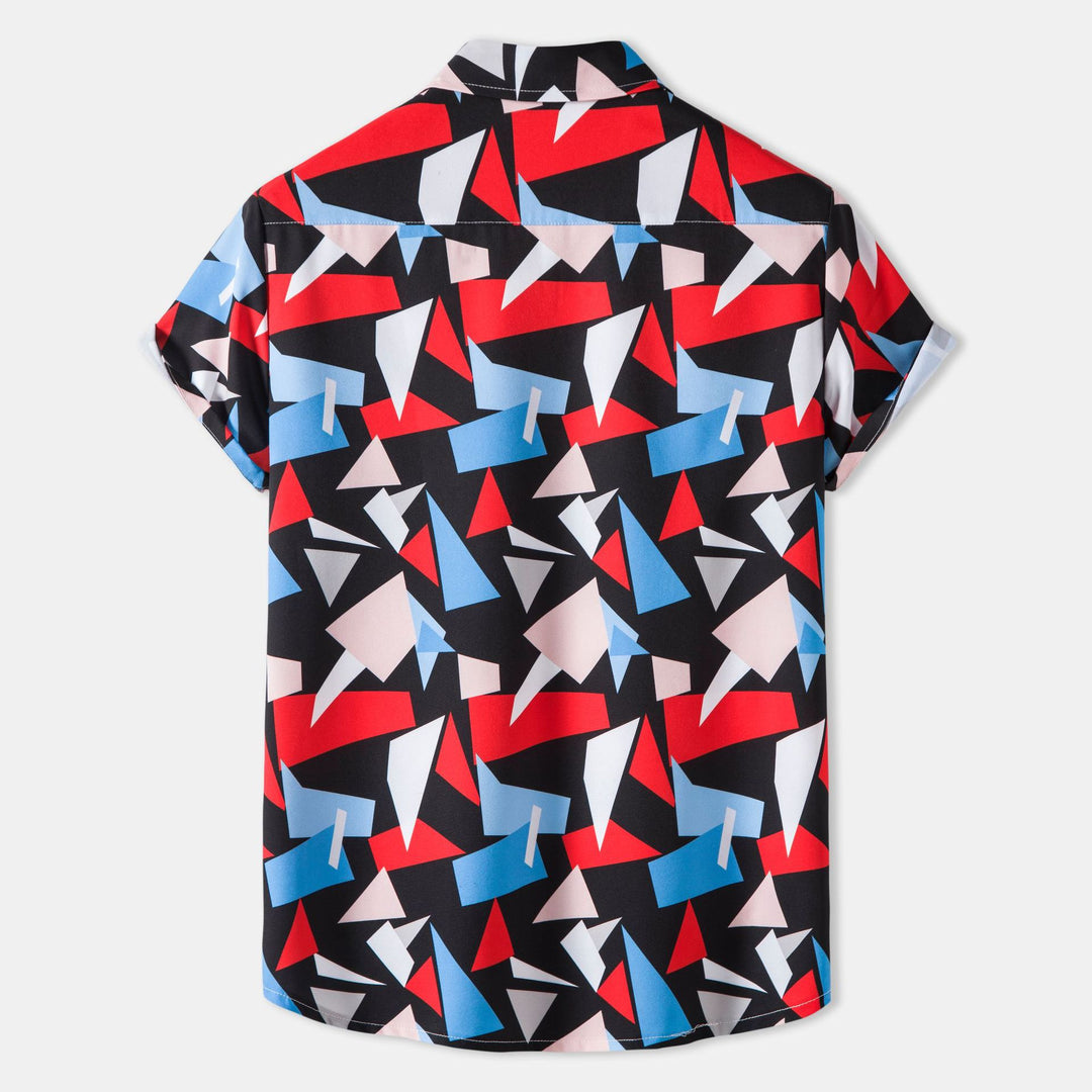 Herren Kurzarmhemd mit kreativem geometrischem Grafikdesign und praktischen Brusttaschen EB