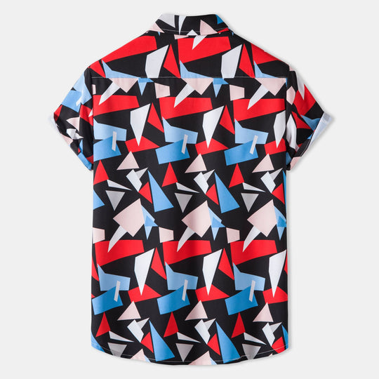 Herren Kurzarmhemd mit kreativem geometrischem Grafikdesign und praktischen Brusttaschen EB