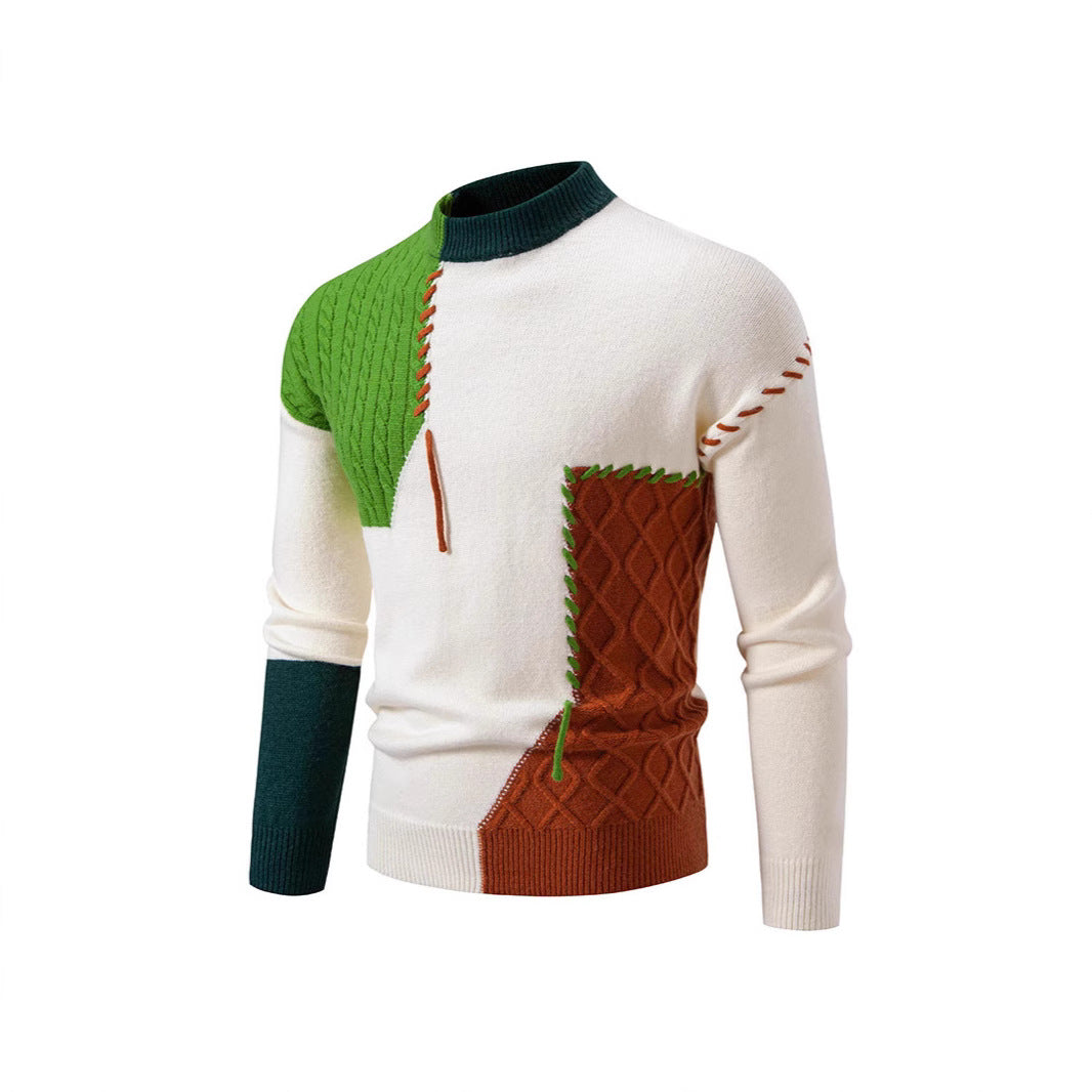 Herren Pullover mit kreativem Muster und hohem Kragen EB