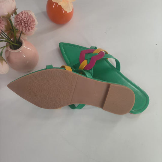 Damen modische Slip-On Sandalen mit buntem Knotendesign EB