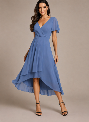 Damen Elegantes Wickelkleid mit asymmetrischem Saum EB
