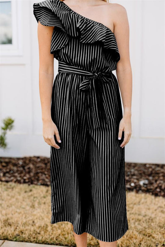 Damen Wickel-Jumpsuit mit asymmetrischem Träger und voluminösen Rüschen EB