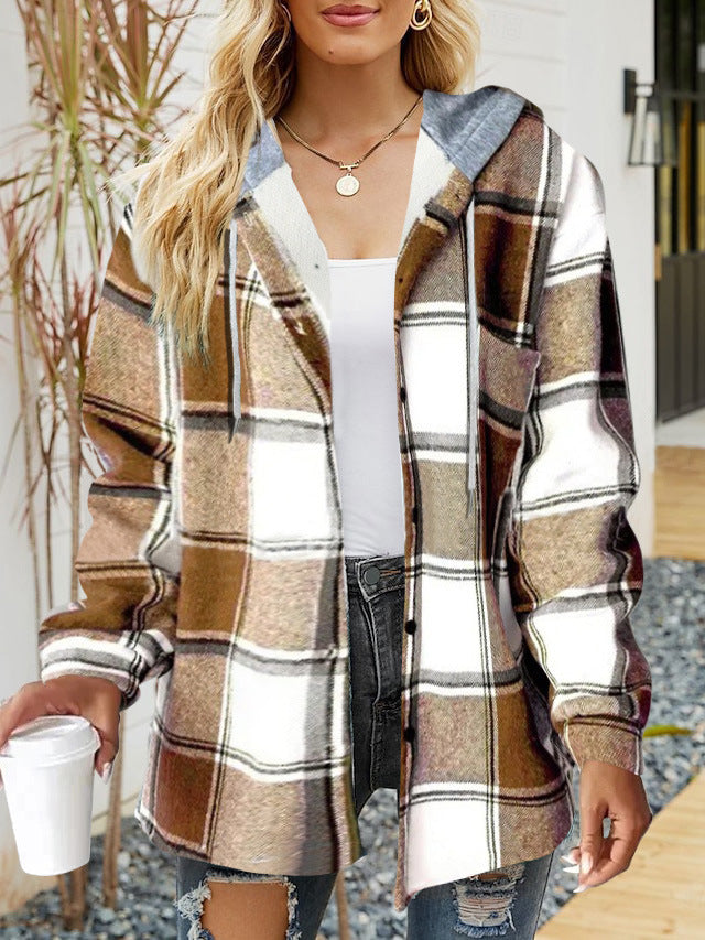 Damen lässige Overshirt-Jacke mit Kapuze und praktischem Kordelzug EB