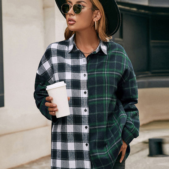 Damen lässige Flanellhemdjacke mit Karomuster EB