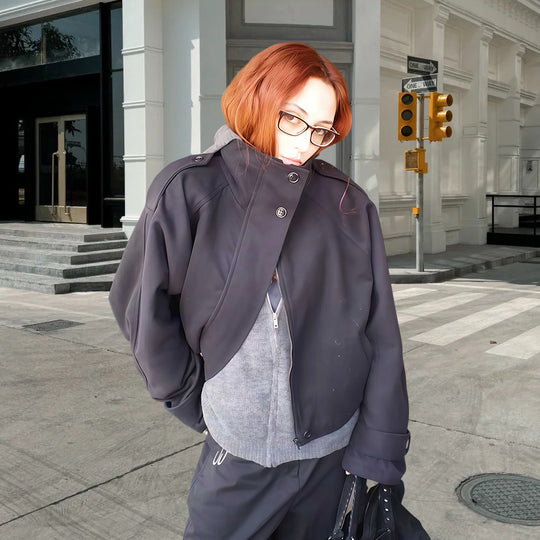 Damen Modische Oversized-Jacke mit hohem Kragen und innovativem Schnitt EB
