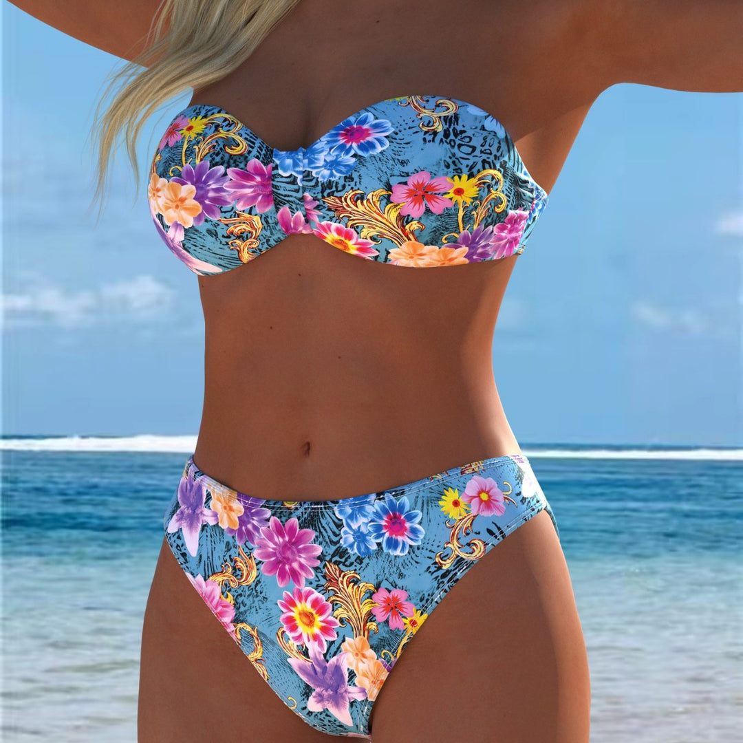 Damen Bikini-Set mit einem eleganten Bustier-Oberteil und hohem Beinausschnitt EB