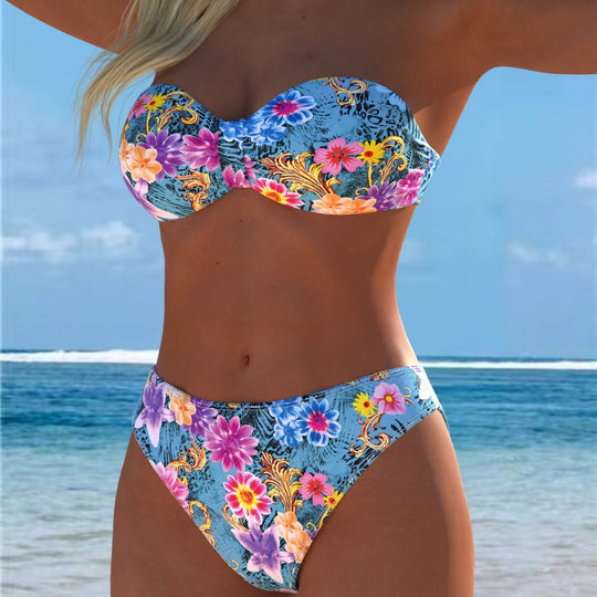 Damen Bikini-Set mit einem eleganten Bustier-Oberteil und hohem Beinausschnitt EB