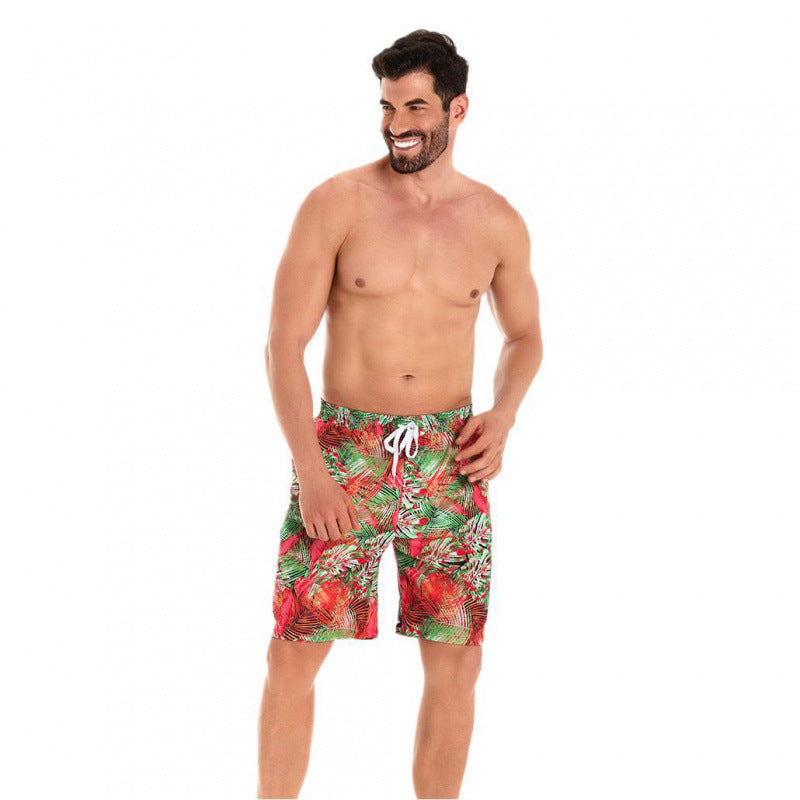 Herren Badeshorts mit tropischem Muster und verstellbarem Kordelzug EB