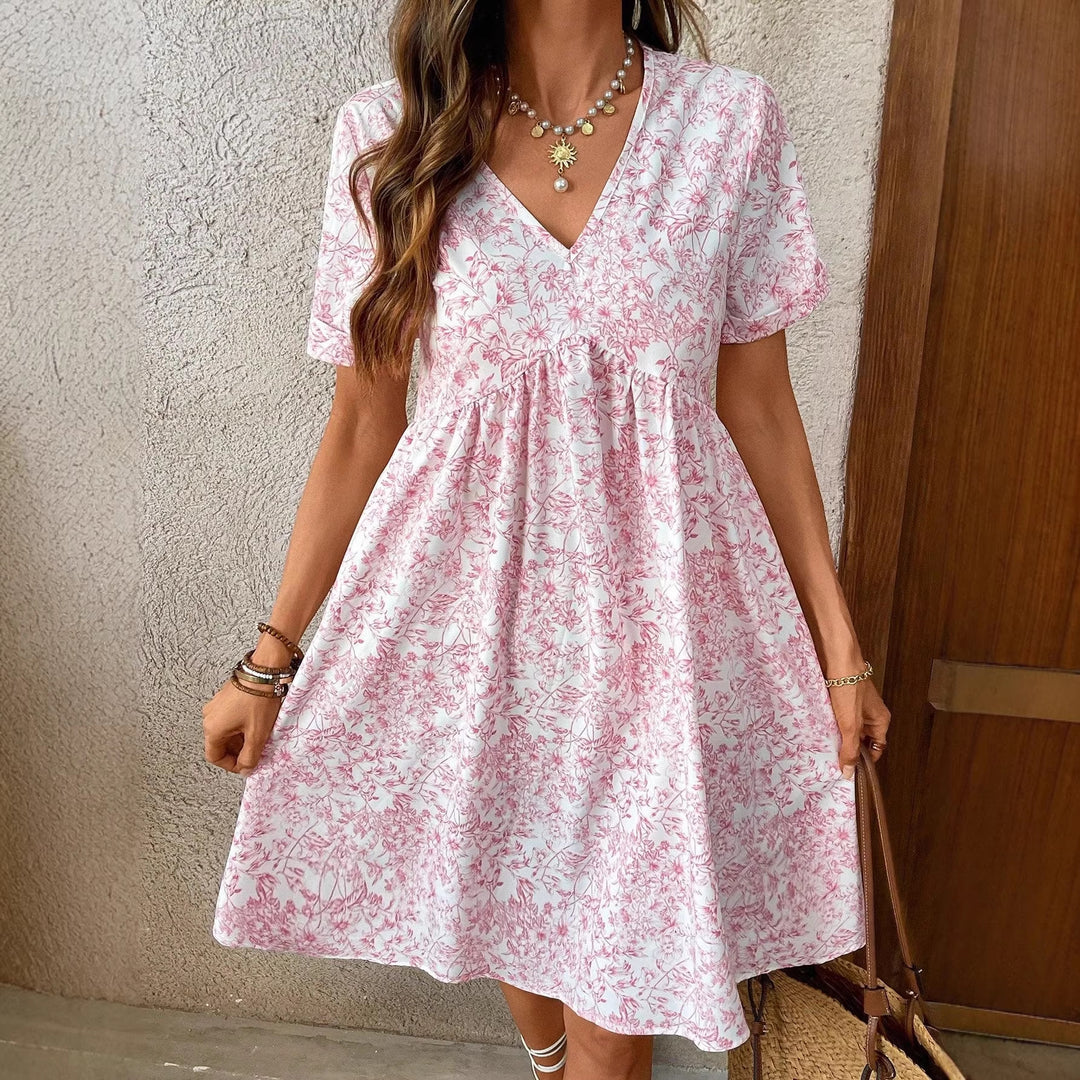 Damen Sommerliches Kleid mit floralem Muster und V-Ausschnitt EB