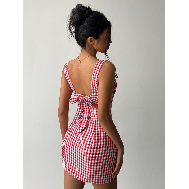 Damen Minikleid mit schickem V-Ausschnitt und dekorativem Rückenausschnitt EB