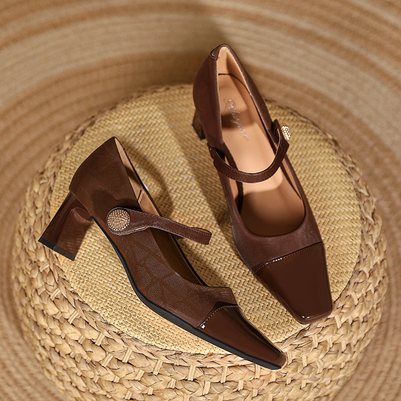 Damen elegante Mary Jane Pumps mit feinem Absatz und modischem Riemen EB