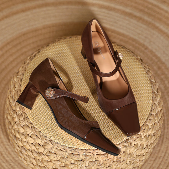 Damen elegante Mary Jane Pumps mit feinem Absatz und modischem Riemen EB