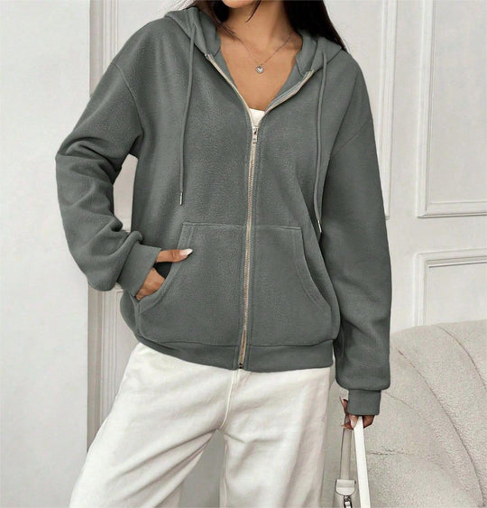 Damen Fleece-Jacke mit durchgehendem Reißverschluss und Kapuze EB