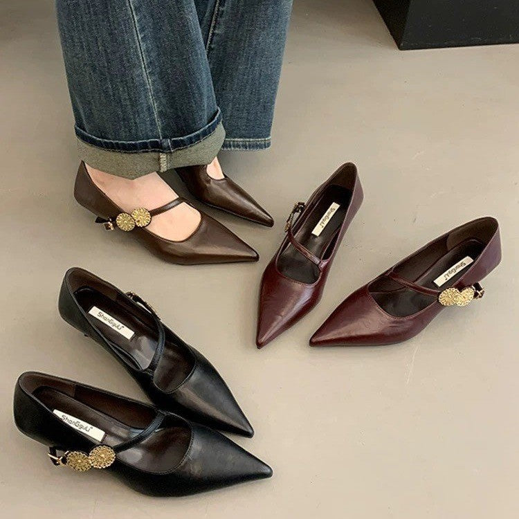 Damen elegante Sling-Pumps mit modischer Schnalle und hochwertigem Leder EB