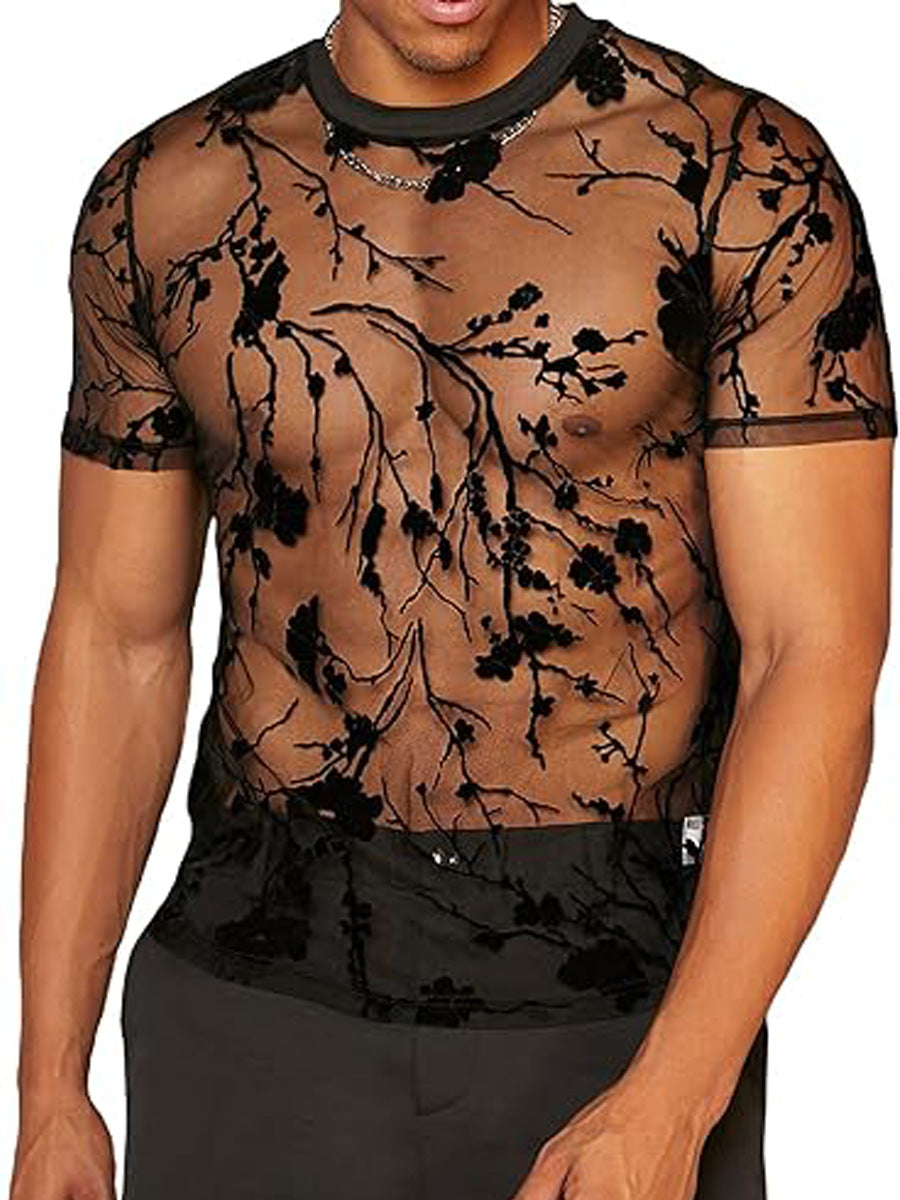 Herren Netz-T-Shirt mit floralem Design und elastischen Abschlüssen EB