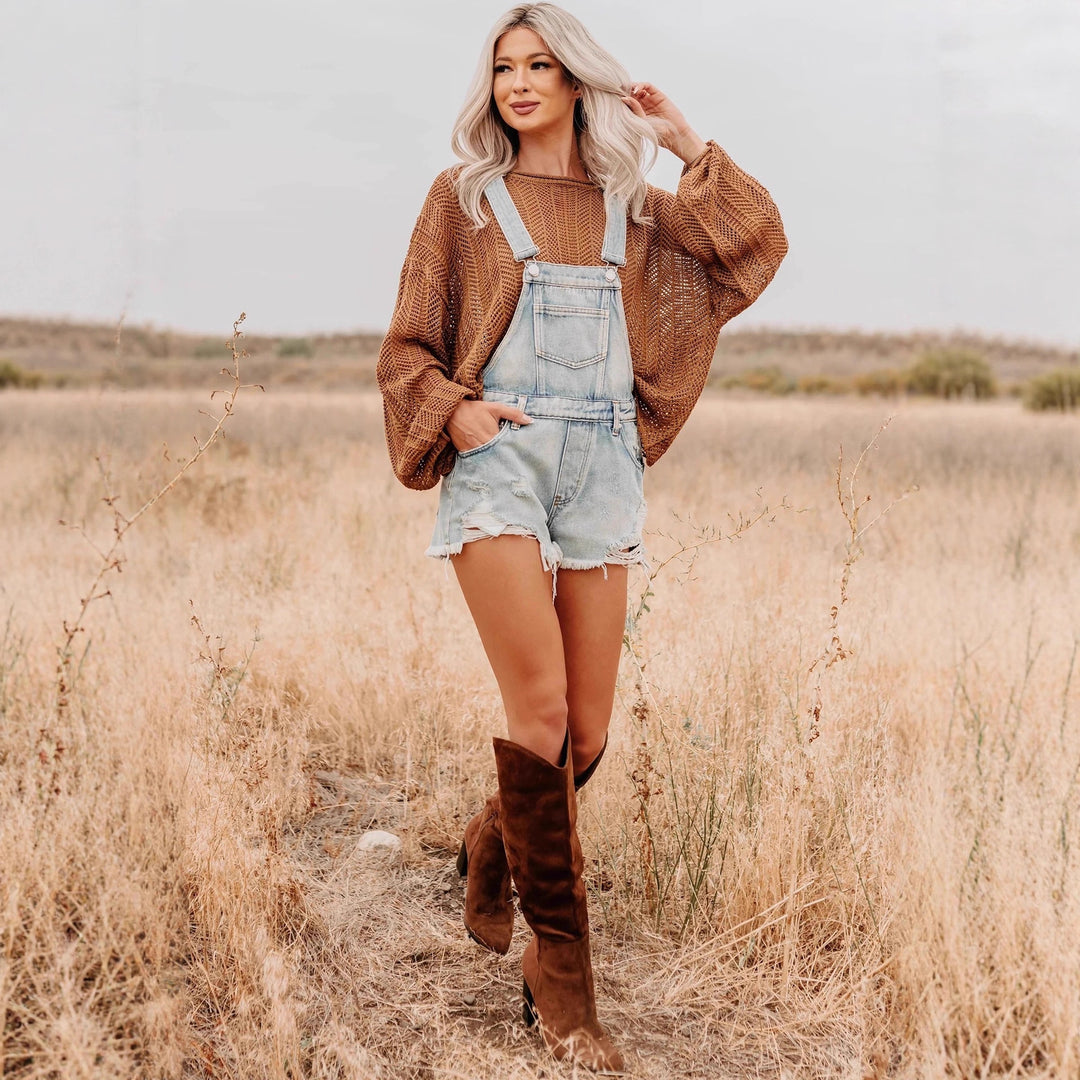 Damen nan oversized gestrickter Pullover mit weitem Boat-Neck, lockerem Mesh-Strick und Ballonärmeln EB