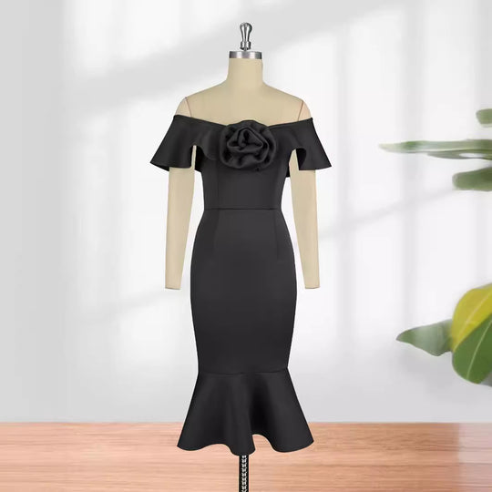 Damen figurbetontes Abendkleid mit Rüschendetails EB