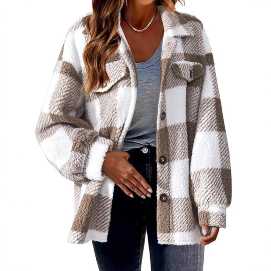 Damen Pelz-ähnliche Karomuster Jacke EB