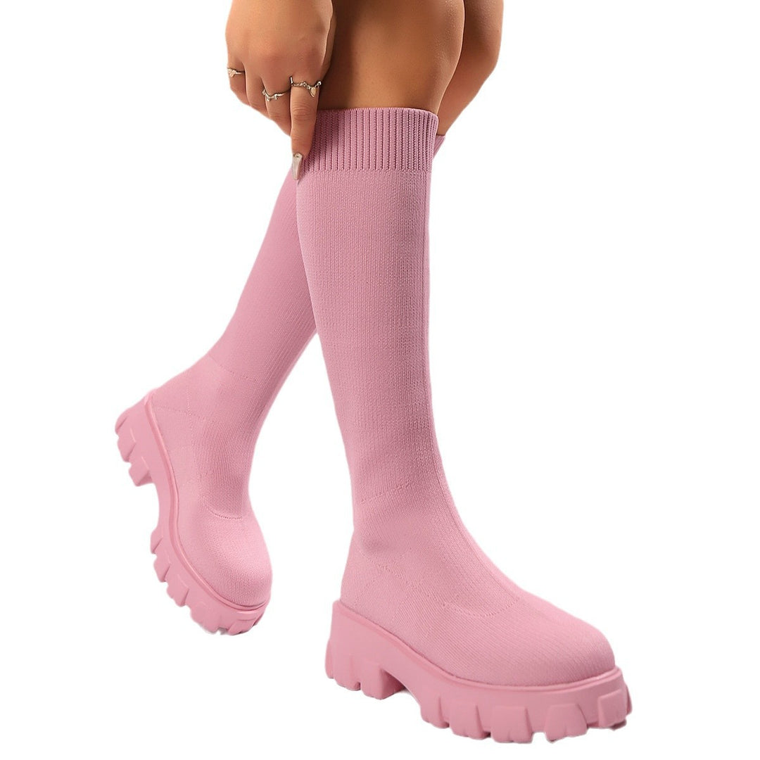 Damen Tragbare Overknee-Stiefel mit Auffälligem Muster und Rutschfester Sohle EB
