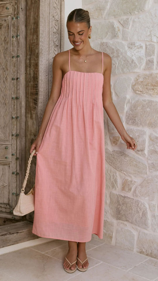 Damen Maxikleid mit gerafftem Oberteil und spaghettiträgern EB