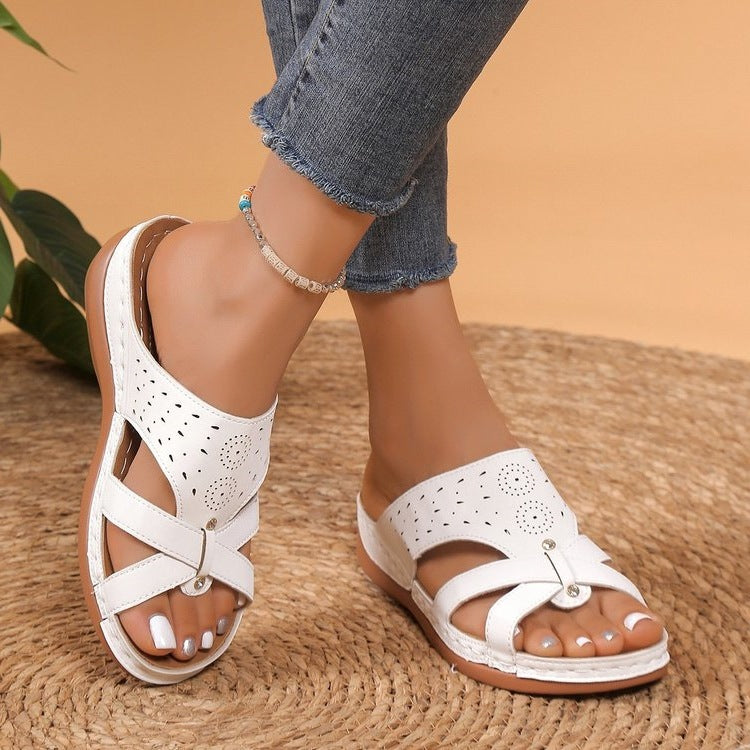 Damen Komfortable Riemchen-Sandalen mit atmungsaktiver Oberflächenstruktur EB