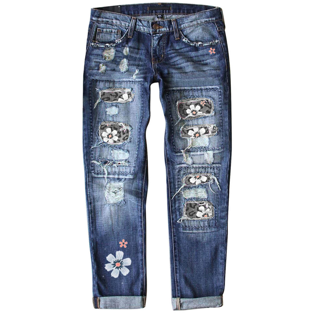 Damen nan verwaschene schmale Jeans mit Leopardenpatches und Glitzerbesatz EB