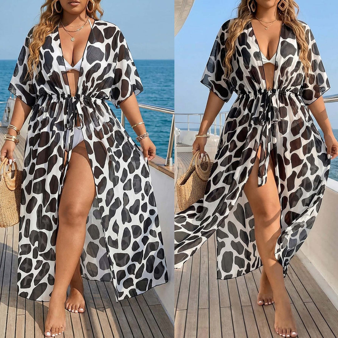 Damen transparenter Strandüberwurf mit aufregendem Animal-Print EB
