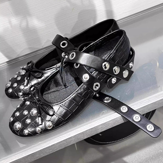 Damen Ballerinas mit modischem Strass-Detail und dekorativem Riemendesign EB