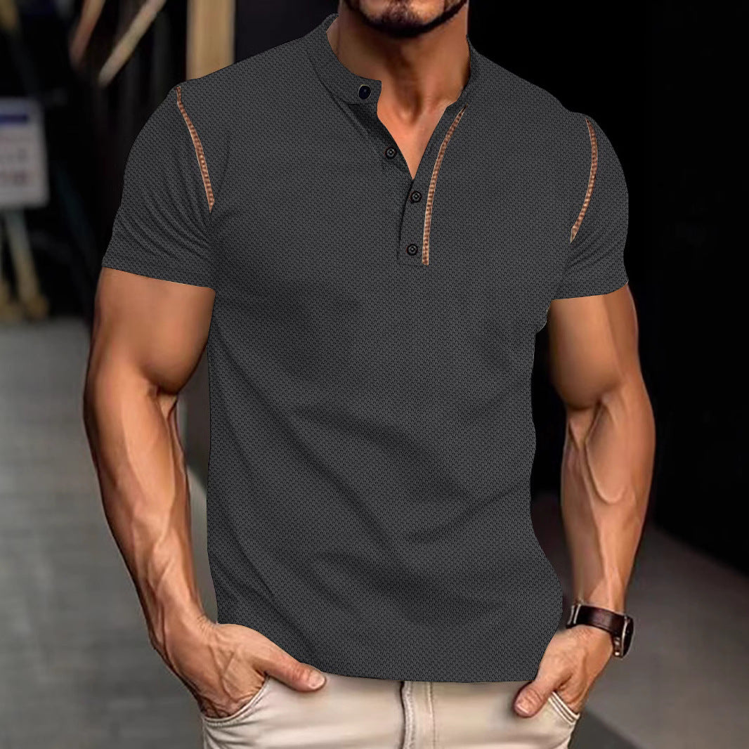 Herren nan tailliertes Struktur-Poloshirt mit Stehkragen und Zierpaspel EB