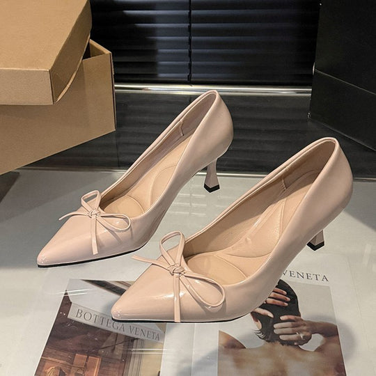 Damen elegante Pumps mit modischem Schleifendesign und bequemem Blockabsatz EB