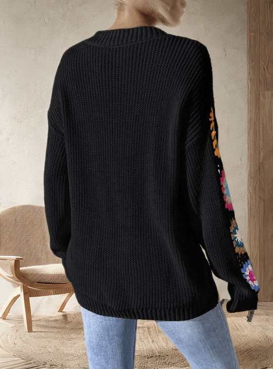 Damen Strickpullover mit verspielten Häkelakzenten und weitem Schnitt EB