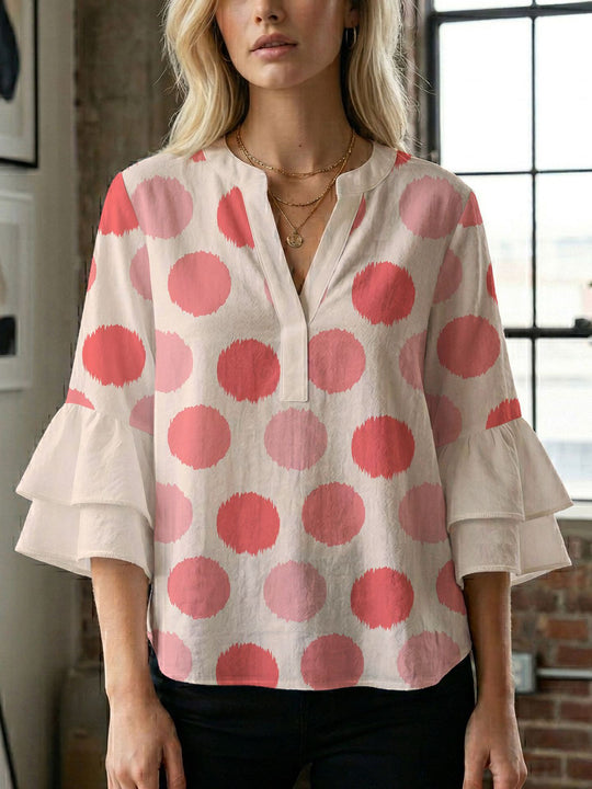 Damen Blusenshirt mit voluminösen Ärmeln und kreativem Druckdesign EB