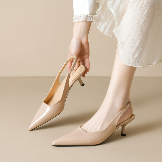 Damen Slingback-Pumps mit spitzem Zehenbereich und elegantem Hochglanz EB