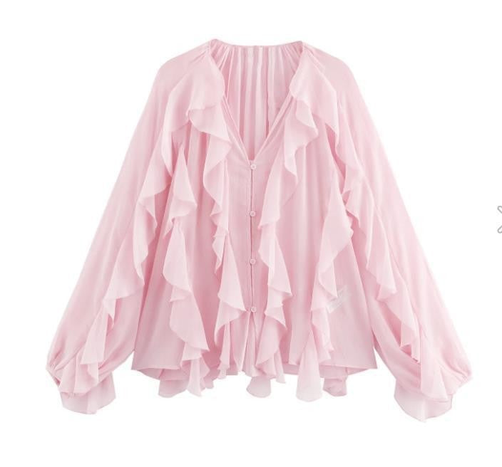 Damen Rüschenbluse mit weitem Schnitt und ballonartigen Ärmeln EB