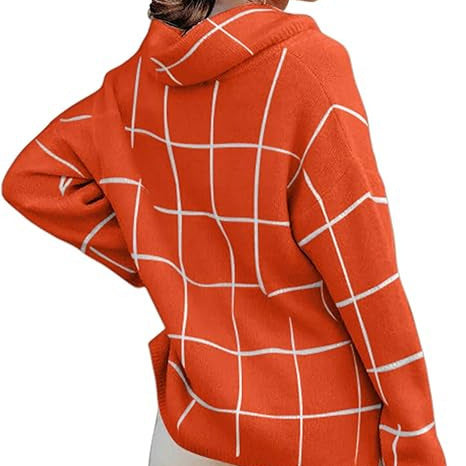 Damen Kariertes Hoodie mit Taschen und lässigem Schnitt EB