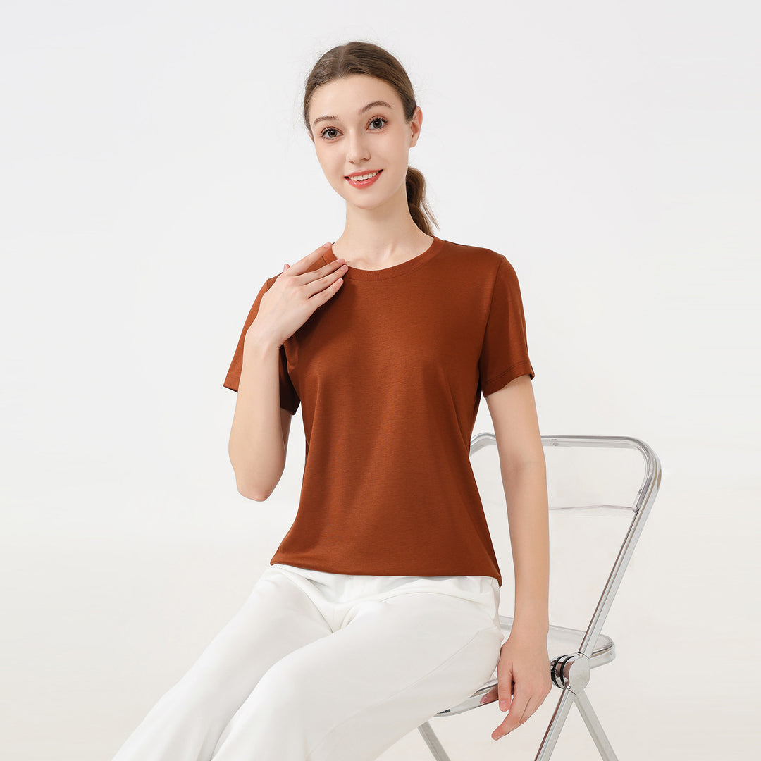 Damen klassisches Rundhals Baumwoll T-Shirt mit kurzem Arm und figurfreundlichem Schnitt EB